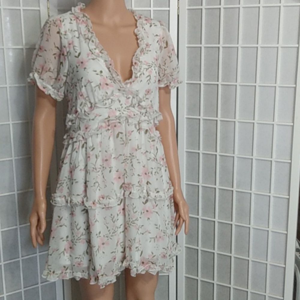 Trixxi Chiffon Dress – White/Pink Floral – Lined – NWOT‎ – Size L - Picture 15 of 15